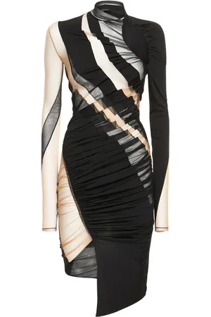 MUGLER Vestido Corto De Malla Fruncida Con Aberturas
