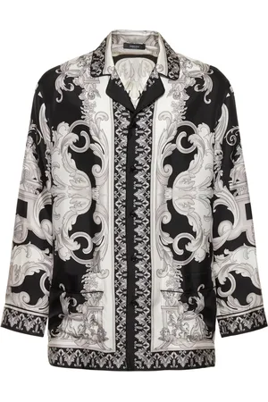 VERSACE Camisa De Sarga De Seda Con Estampado Barroco