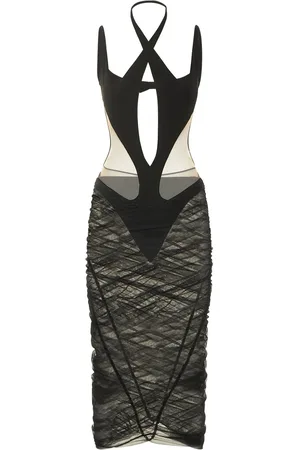 MUGLER Vestido Midi De Tul Con Aberturas