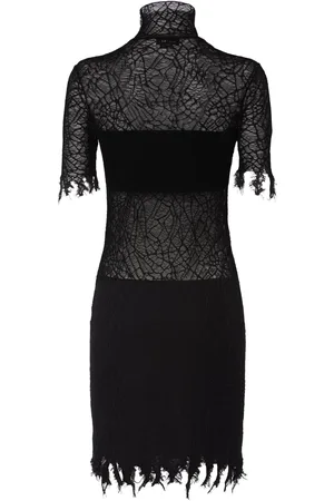 Alexander McQueen Vestido Corto De Algodón Y Seda Con Encaje