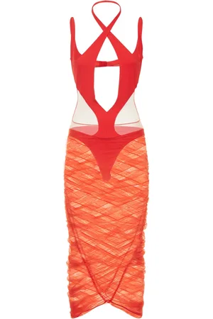 MUGLER Vestido Midi De Tul Con Aberturas