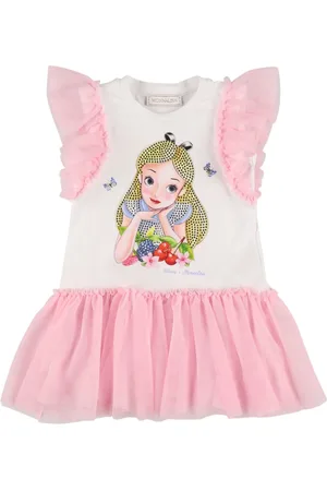MONNALISA Vestido De Jersey Estampado Y Tul