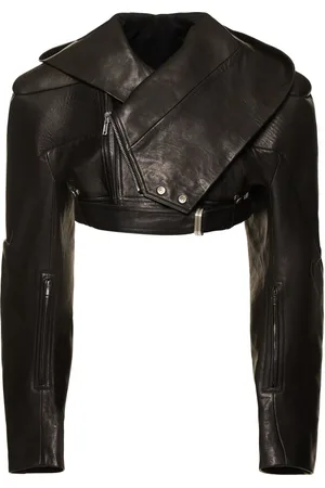 Rick Owens Chaqueta Cropped De Piel Con Capucha
