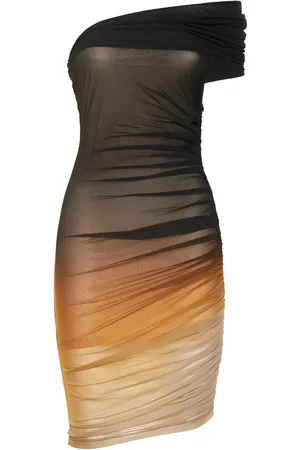 MUGLER Vestido De Malla Fruncida Con Hombros Descubiertos