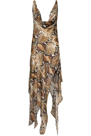 Roberto Cavalli Vestido Largo De Satén Y Seda Chiffón