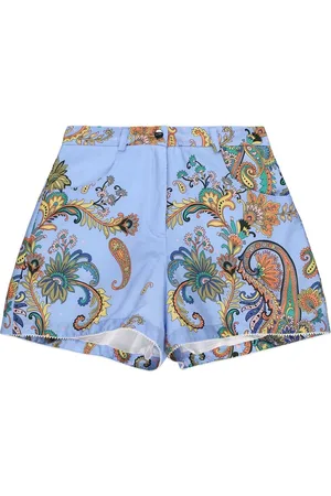Etro Shorts De Popelina De Algodón Estampados