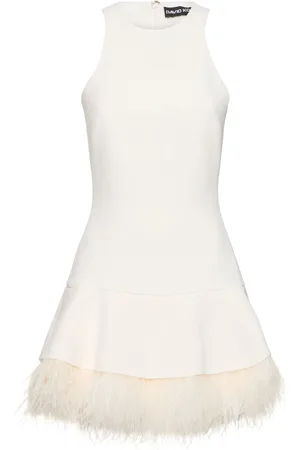 DAVID KOMA Vestido Corto De Cady Con Plumas