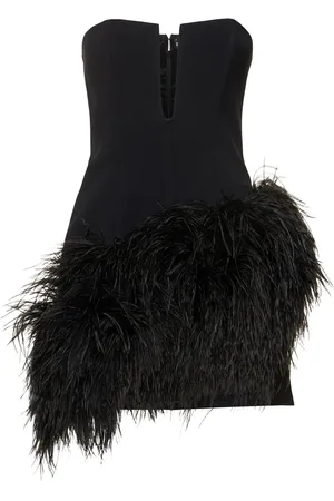 DAVID KOMA Vestido Corto Con Plumas Sin Tirantes