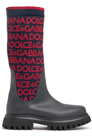 Dolce & Gabbana Botas De Punto Y Piel Con Logo