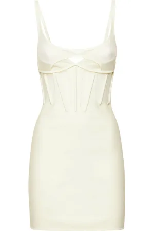 MUGLER Vestido Corto De Malla Y Jersey Techno Con Corsé