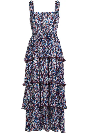 Ganni Vestido Midi Fruncido De Georgette