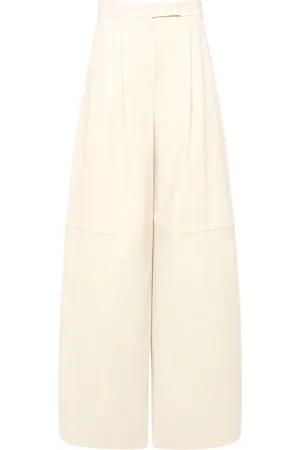 Max Mara Pantalones Anchos De Lona De Algodón