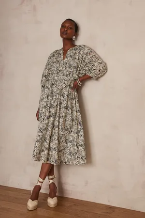 MAISON 123 Vestido micha de algodón bordado
