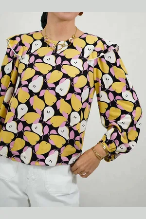 Mariquita Trasquilá Top de manga larga con volantes y estampado de peras c.f. xs