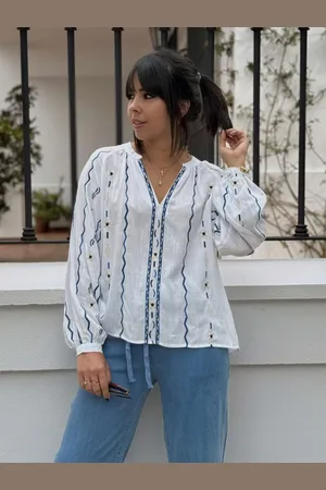 Mariquita Trasquilá Blusa boho bordado azul m