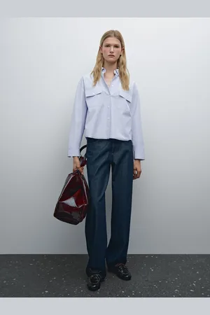Massimo Dutti Camisa Cropped Bolsillos 100% Algodón