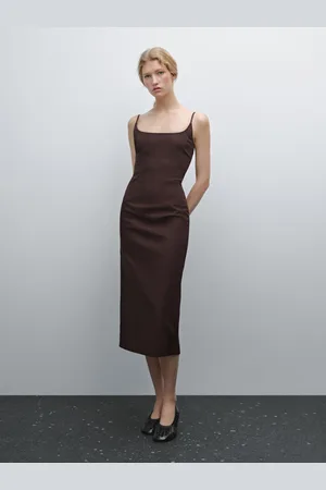 Massimo Dutti Vestido Midi Tirantes Mezcla Algodón