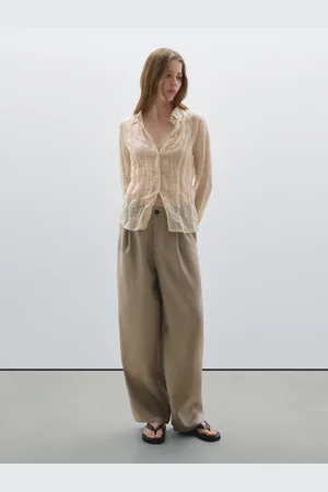 Massimo Dutti Pantalón Tiro Medio Wide 100% Lino