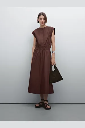 Massimo Dutti Vestido Midi Popelín Cintura Elástica