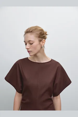Massimo Dutti Vestido Midi Frunces Con Lino