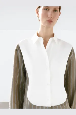 Massimo Dutti Camisa Pechera Rayas Mezcla Algodón