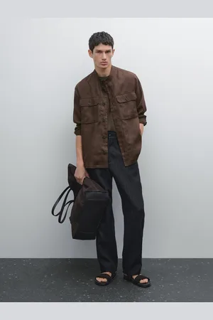 Massimo Dutti Sobrecamisa Cuello Mao 100% Lino