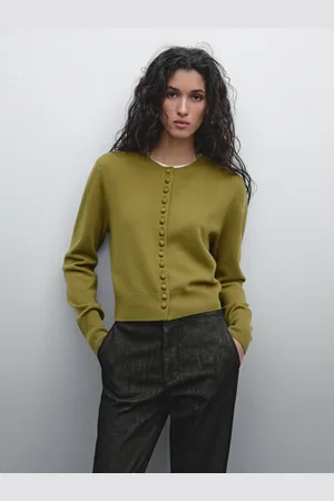 Massimo Dutti Cárdigan Punto Corto Botón Forrado