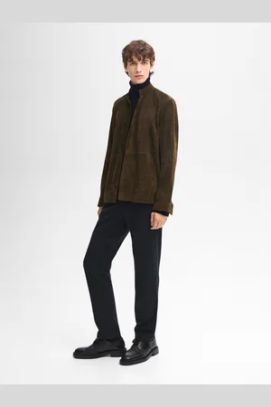 Massimo Dutti Camisa Cuello Mao Piel Ante