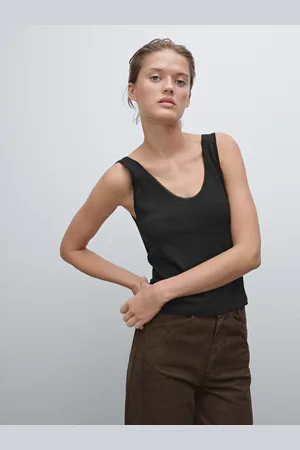 Massimo Dutti Top Detalle Blonda Mezcla Algodón