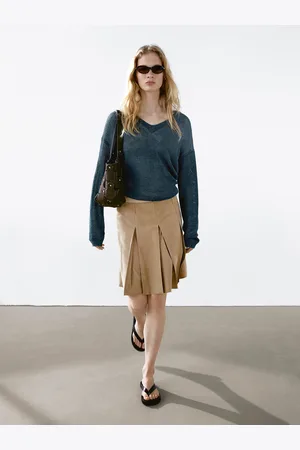 Massimo Dutti Falda Pliegues Piel Ante