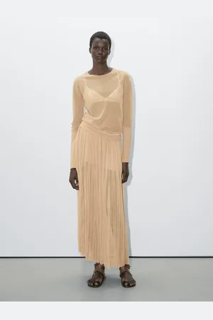 Massimo Dutti Falda Midi Plisada 100% Seda