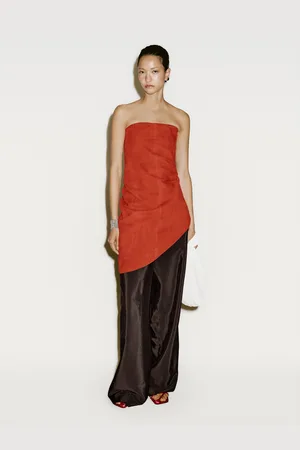 Massimo Dutti Top Largo Asimétrico Piel Ante