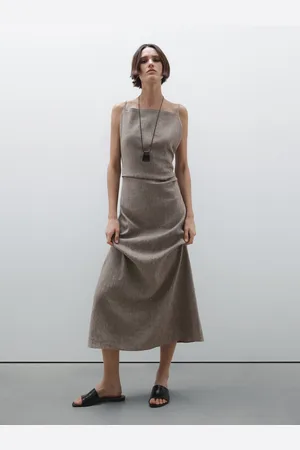 Massimo Dutti Vestido Largo Fluido Con Lino