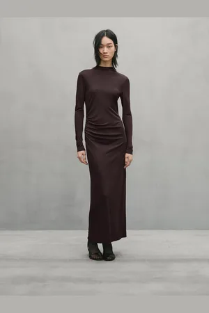 Massimo Dutti Vestido Largo Manga Larga Frunce