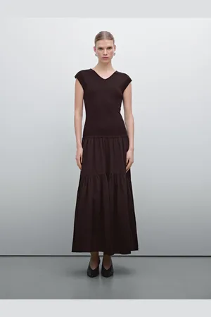 Massimo Dutti Vestido Vuelo Combinado Con Algodón