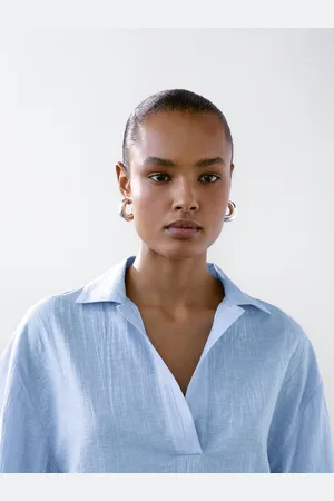 Massimo Dutti Blusa Cuello Polo Con Lino