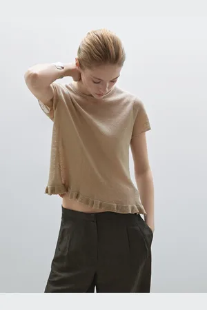 Massimo Dutti Camiseta Bajo Volantes 100% Lino