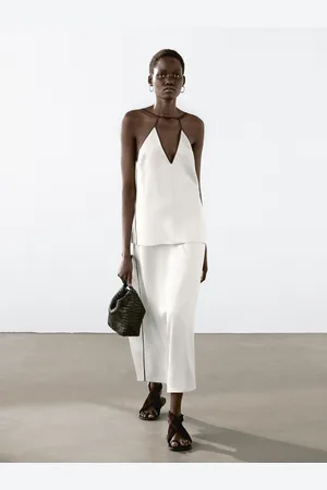 Massimo Dutti Top Halter Satinado Detalle Vivos