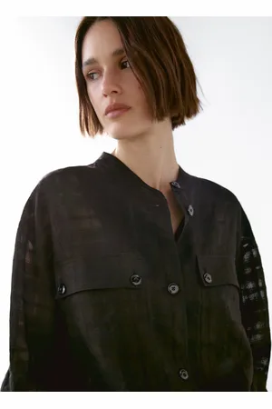 Massimo Dutti Chaqueta Bomber Cuadros Mezcla Lino