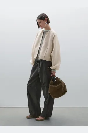 Massimo Dutti Chaqueta Bomber Desflecados Lino Seda