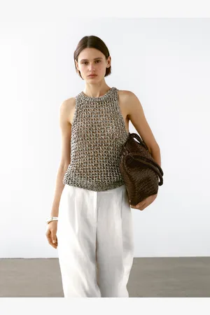 Massimo Dutti Top Halter Calado Mezcla Algodón