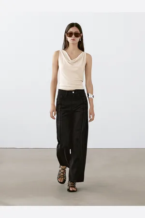 Massimo Dutti Jeans Wide Leg Tiro Alto Detalle Cortes