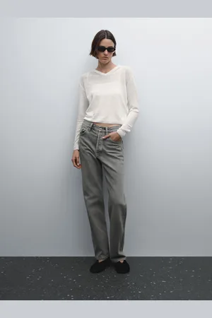 Massimo Dutti Jeans Straight Tiro Alto Mezcla Algodón
