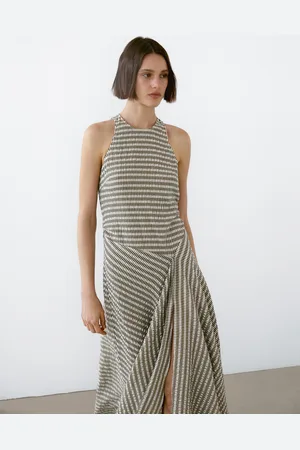 Massimo Dutti Vestido Largo Cuadros Vuelo Algodón