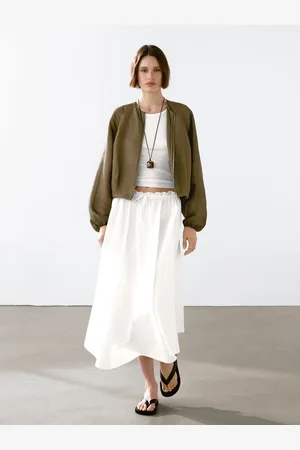 Massimo Dutti Chaqueta Bomber Desflecados Lino Seda