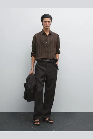 Massimo Dutti Pantalón Pata De Gallo 100% Lino