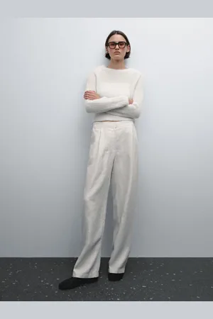 Massimo Dutti Pantalón Wide Fit Goma 100% Lino