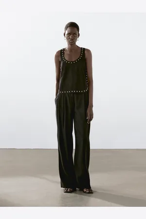Massimo Dutti Top Piel Ante Detalle Tachuelas