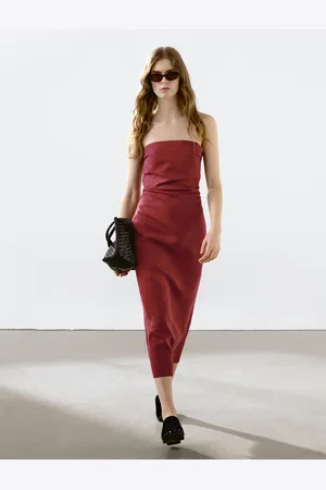 Massimo Dutti Vestido Midi Palabra De Honor Lino