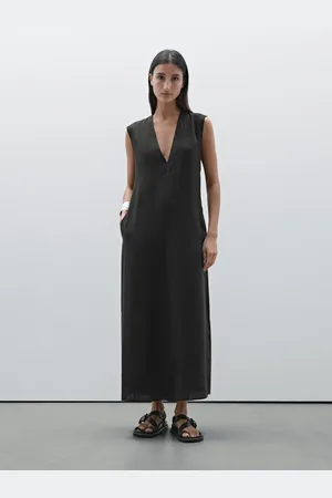 Massimo Dutti Vestido Midi Detalle Escote Pico